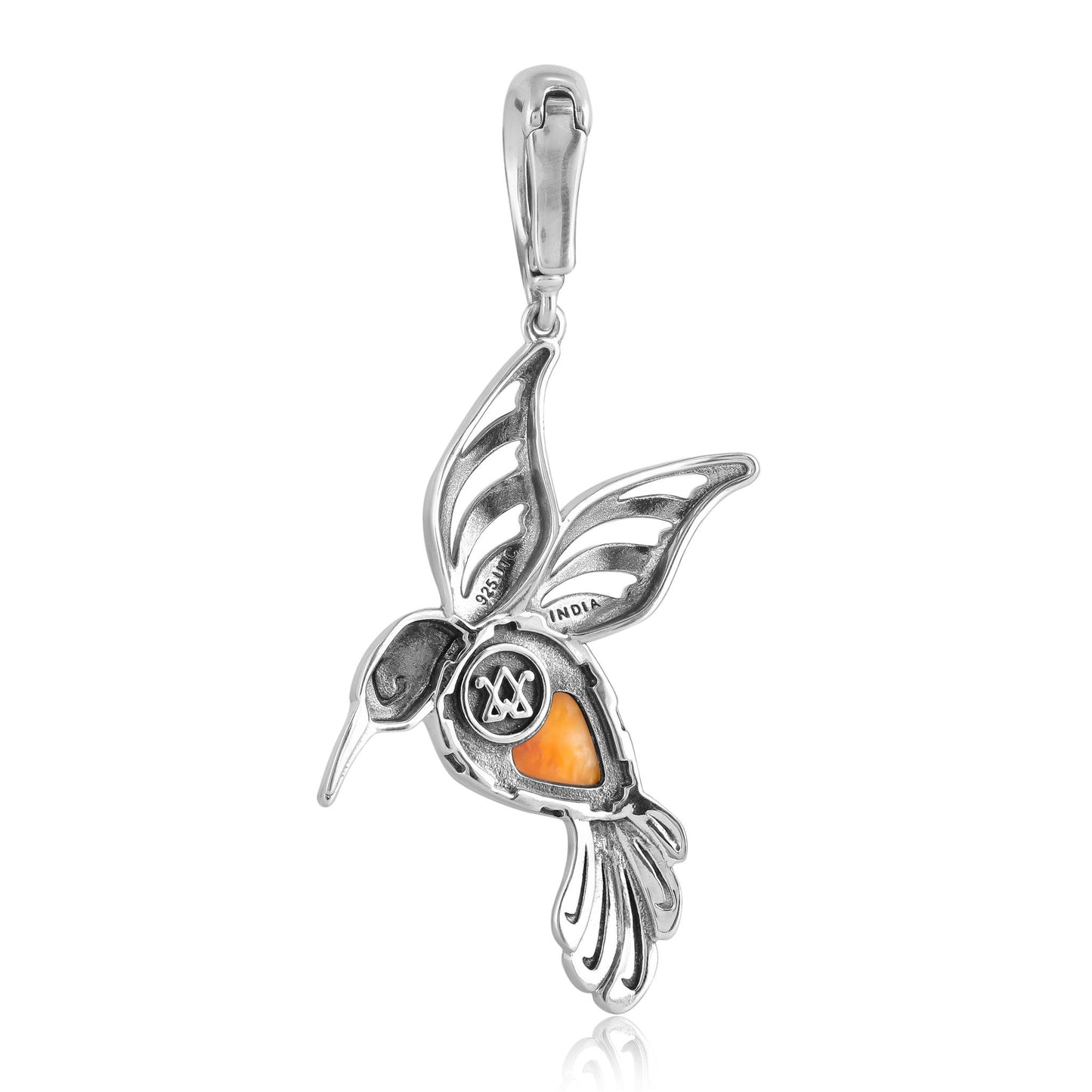 Sterling Silver Orange Spiny Oyster Hummingbird Pendant Enhancer