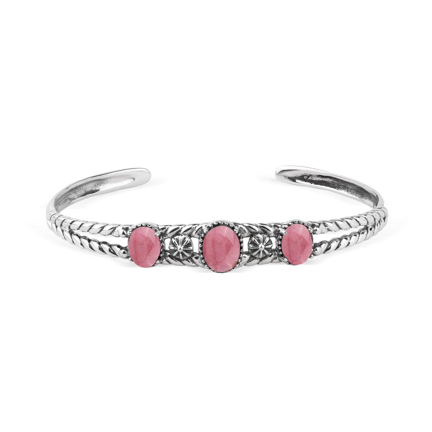 EXCLUSIVELY OURS! Sterling Silver Rhodonite Oval Rope Friendship Cuff Bracelet, Sizes Small to Large