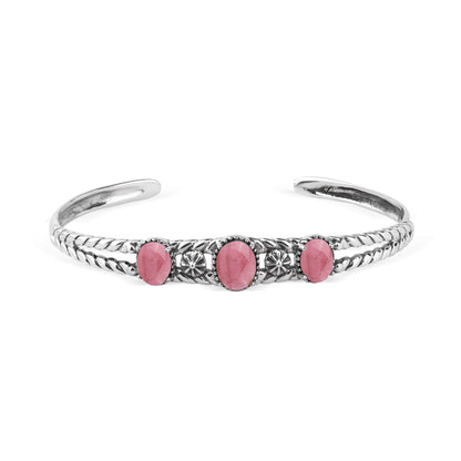 EXCLUSIVELY OURS! Sterling Silver Rhodonite Oval Rope Friendship Cuff Bracelet, Sizes Small to Large