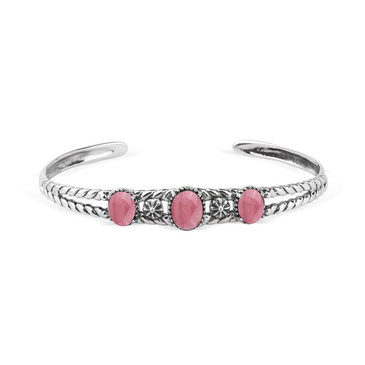EXCLUSIVELY OURS! Sterling Silver Rhodonite Oval Rope Friendship Cuff Bracelet, Sizes Small to Large