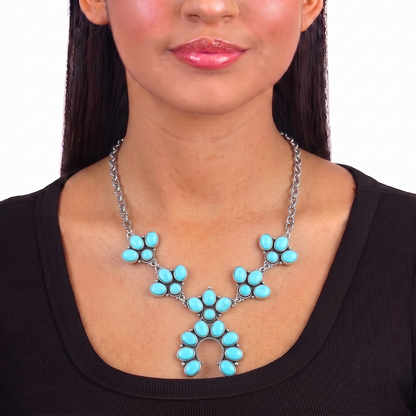 Sterling Silver Kingman Turquoise Cluster Naja Necklace, 18 Inches