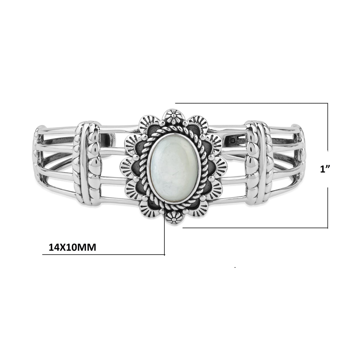  Sterling Silver White Mother of Pearl Oval Scallop Open Cuff Bracelet
