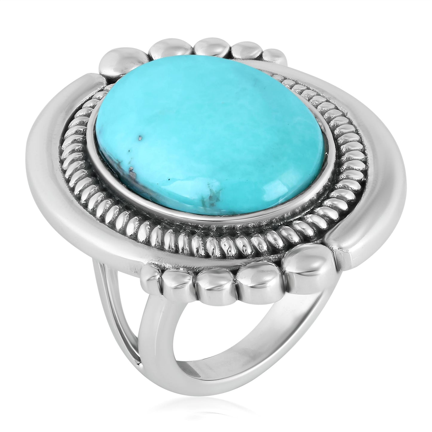 Sterling Silver Kingman Turquoise Oval Beaded Ring