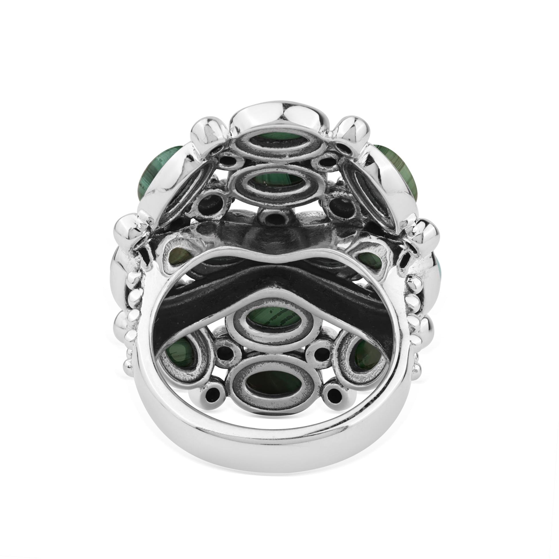  Sterling Silver Malachite Oval 12-Stone Cluster Ring