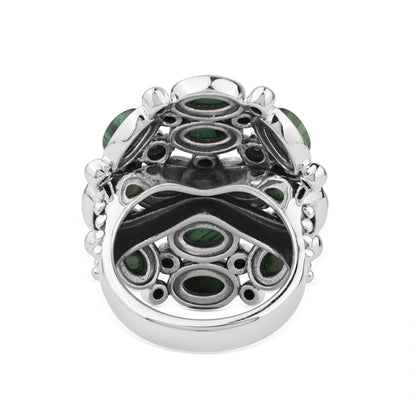  Sterling Silver Malachite Oval 12-Stone Cluster Ring