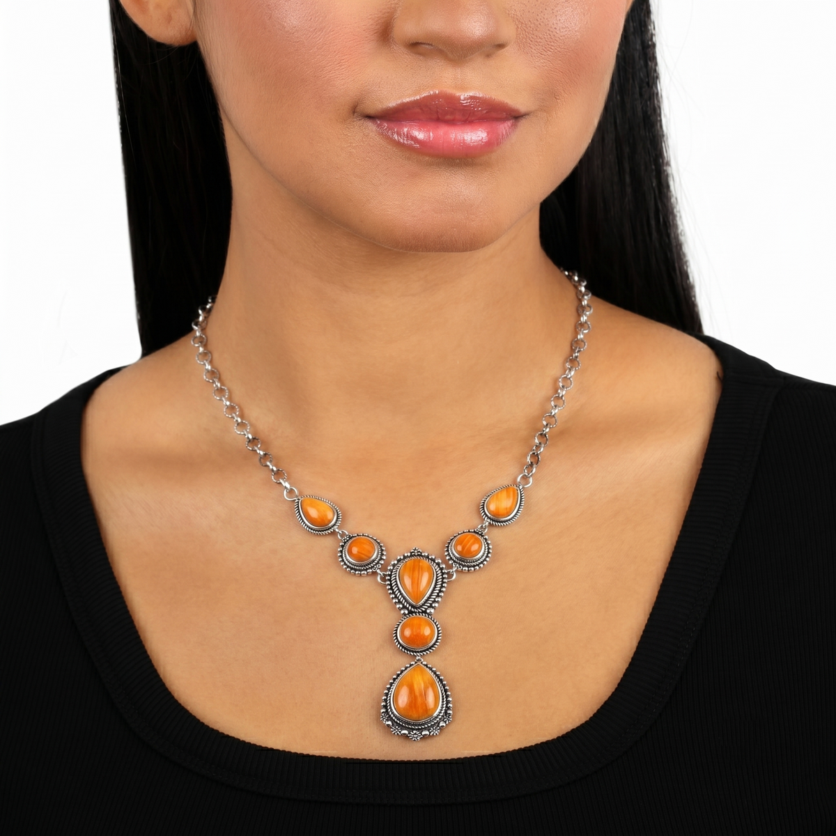 EXCLUSIVELY OURS! Sterling Silver Orange Spiny Oyster Rope and Bead Necklace