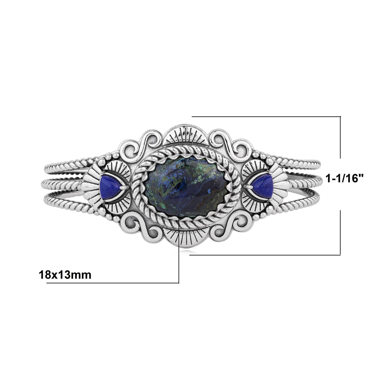 Sterling Silver Azurite and Lapis Oval and Trillion Gemstone Cuff