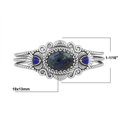 Sterling Silver Azurite and Lapis Oval and Trillion Gemstone Cuff