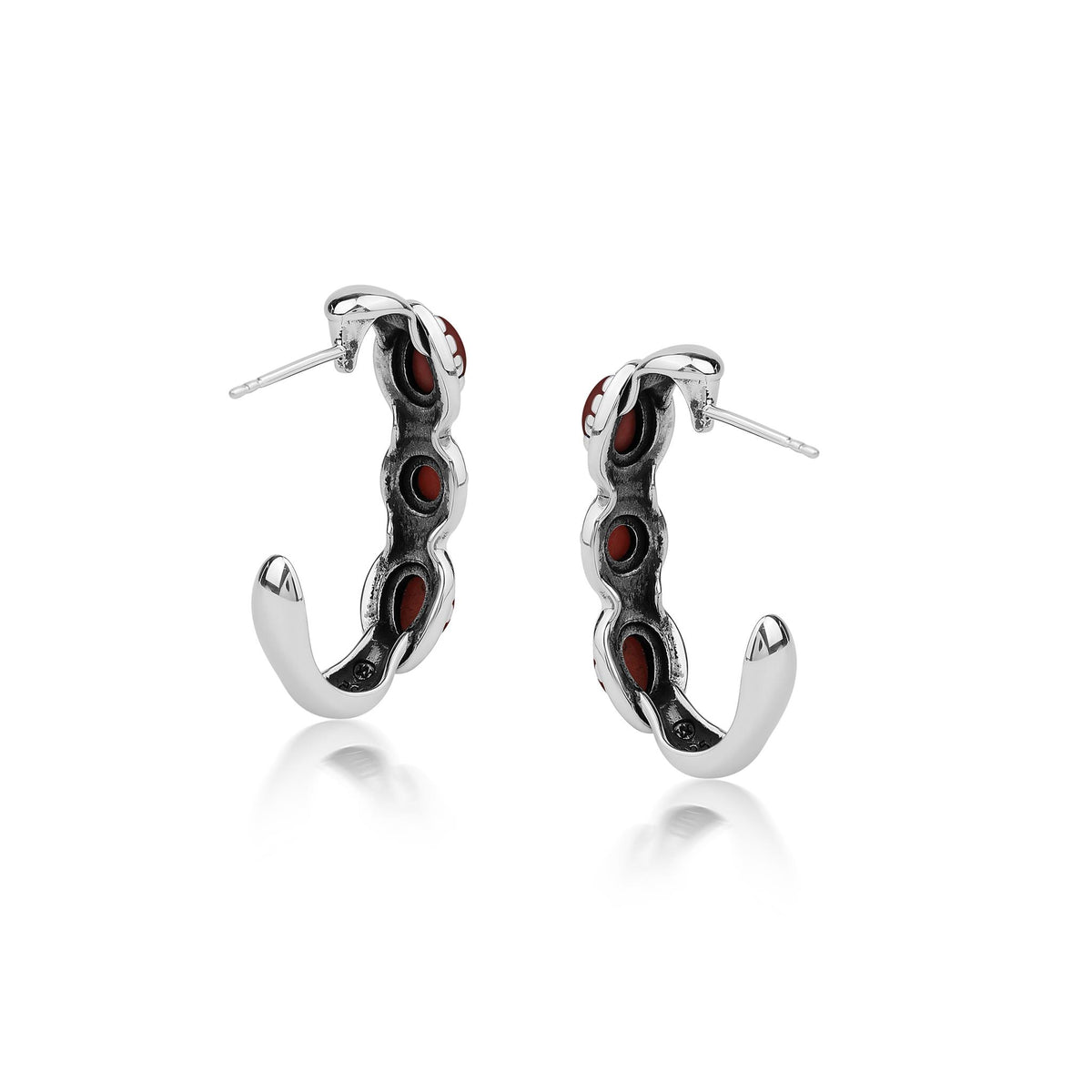 EXCLUSIVELY OURS! Sterling Silver Rhodonite Pear and Round Cut Hoop Earrings