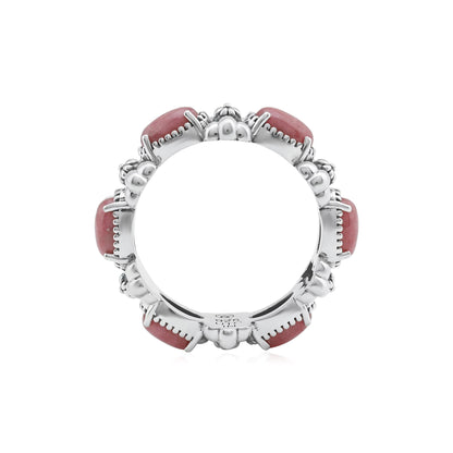 Sterling Silver Rhodonite Oval Concha Band Ring