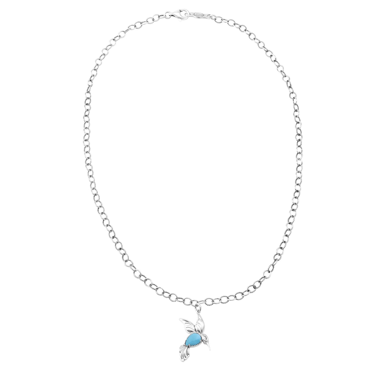 Sterling Silver Sleeping Beauty Turquoise Hummingbird Necklace