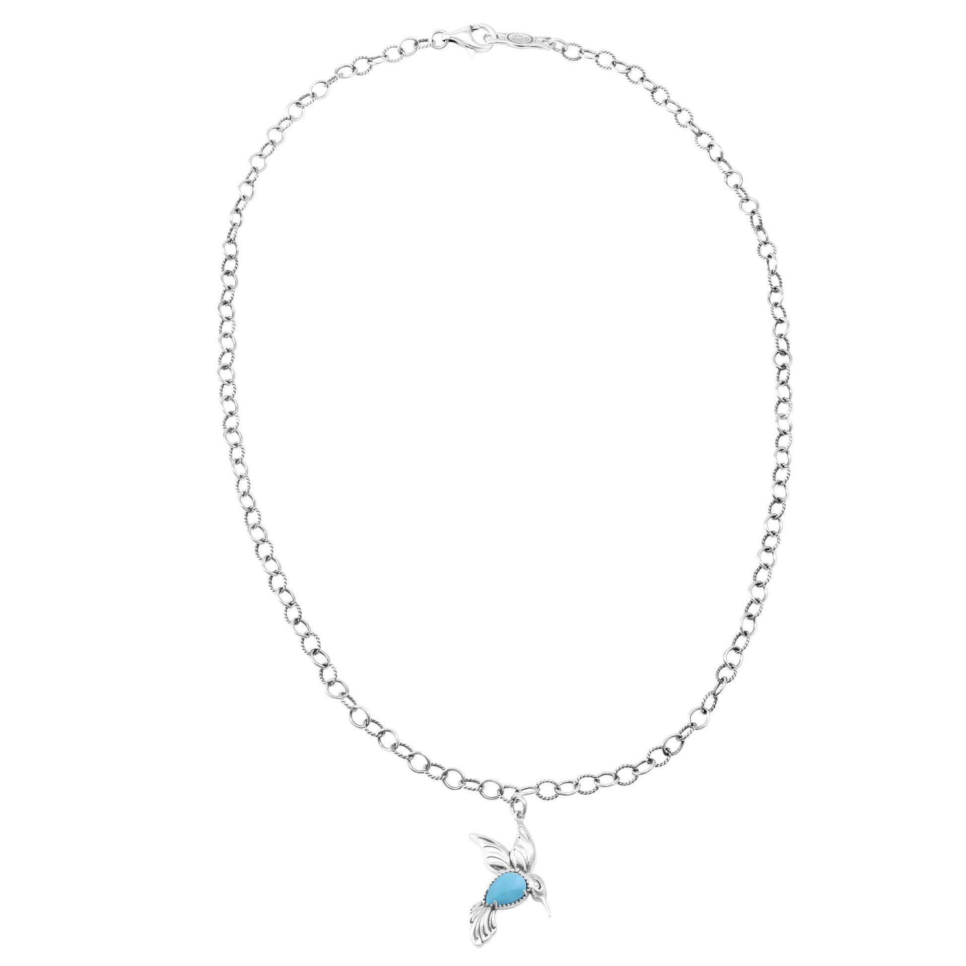 Sterling Silver Sleeping Beauty Turquoise Hummingbird Necklace