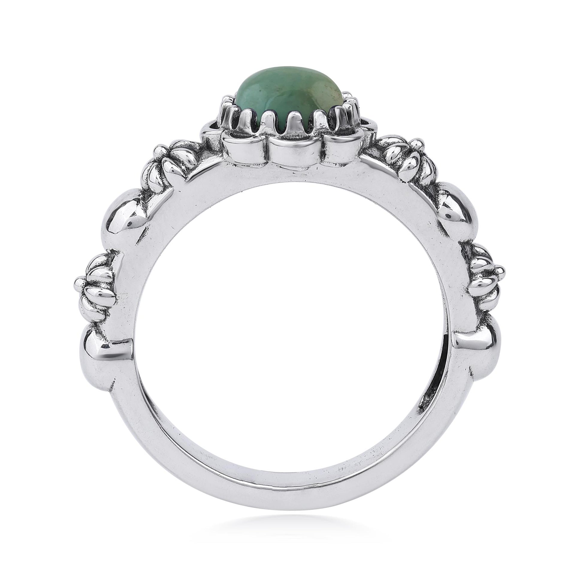  Sterling Silver Green Turquoise Single Row Concha Flower Ring