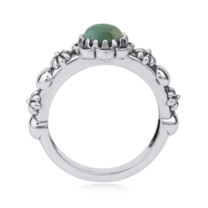  Sterling Silver Green Turquoise Single Row Concha Flower Ring