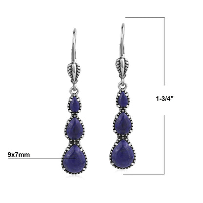 Sterling Silver Lapis 3-Pear Drop Lever Back Earrings