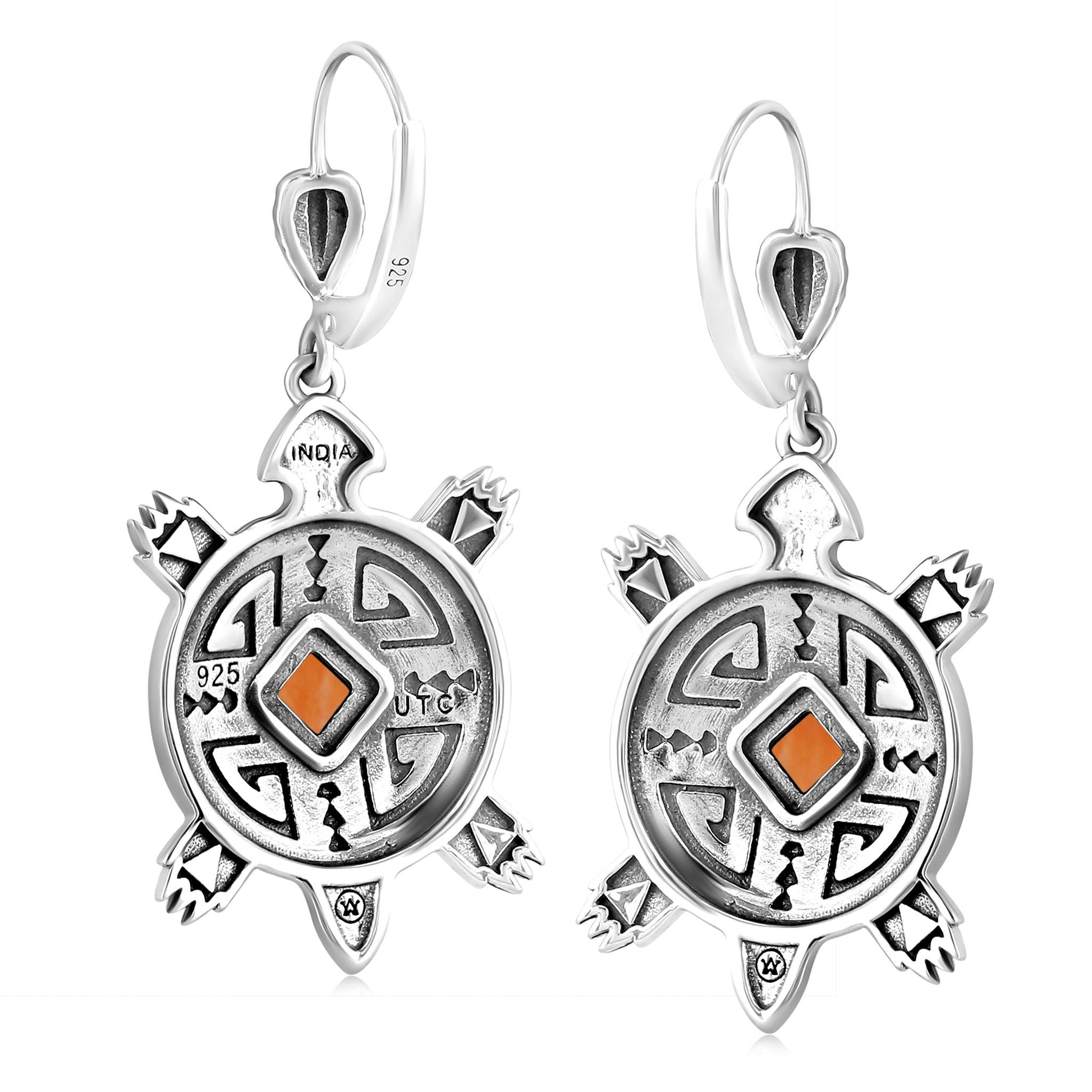 EXCLUSIVELY OURS! Sterling Silver Orange Spiny Oyster Turtle Dangle Earrings