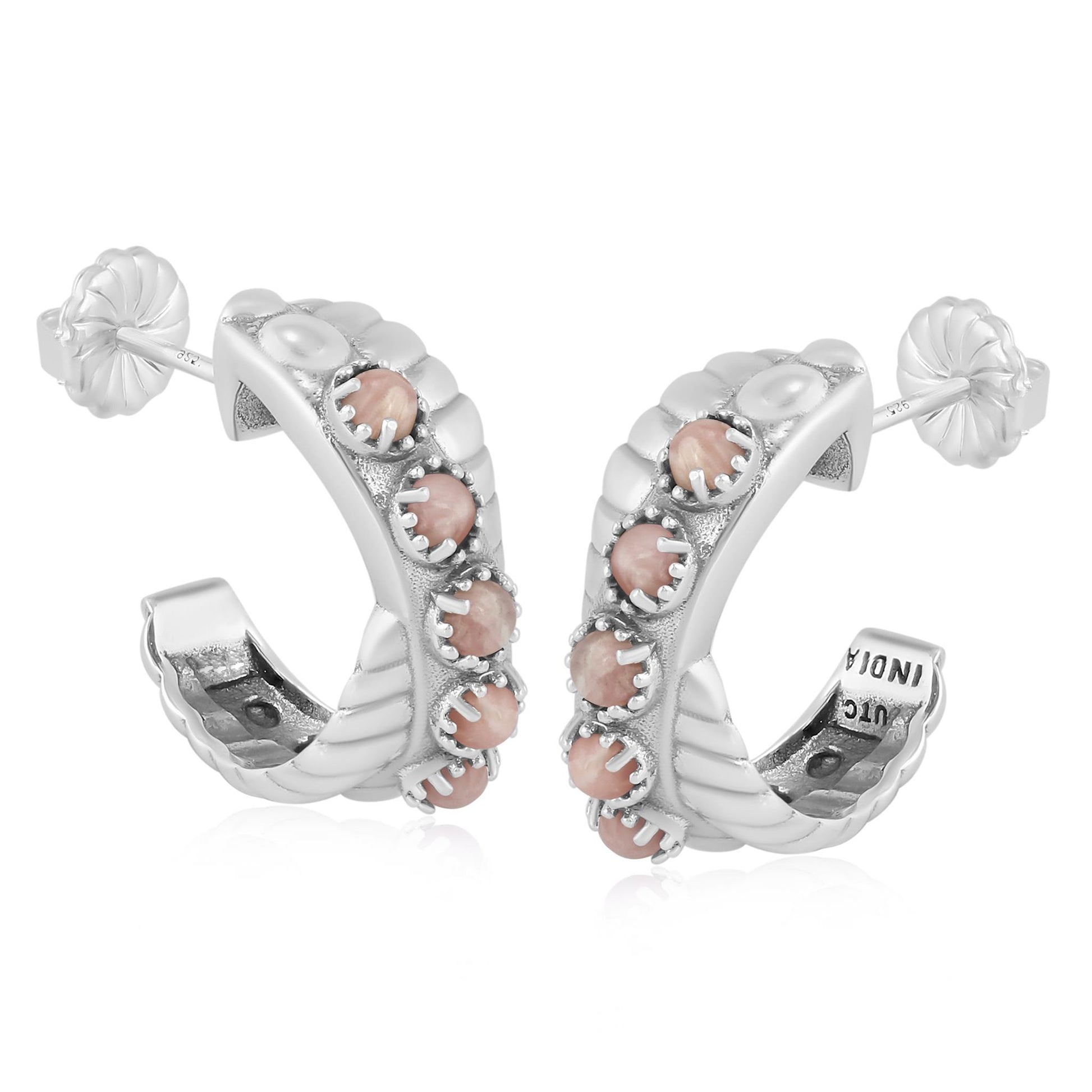 Sterling Silver Rhodochrosite Twist Hoop Earrings