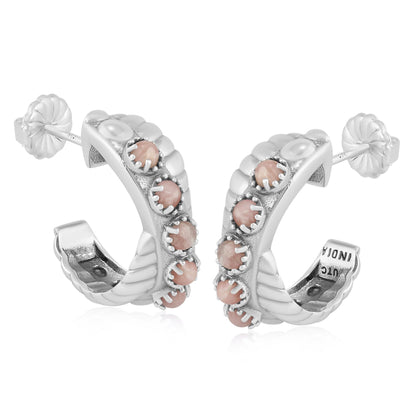 Sterling Silver Rhodochrosite Twist Hoop Earrings