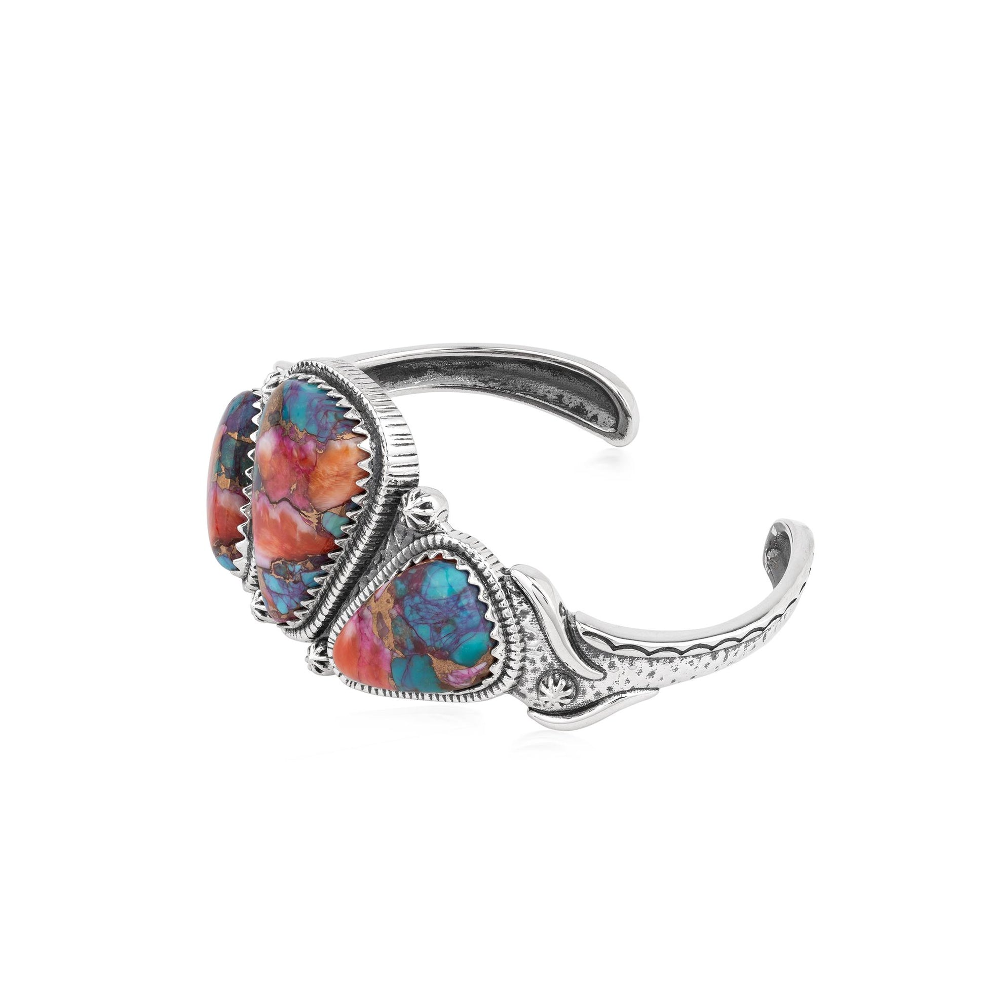 EXCLUSIVELY OURS! Sterling Silver Painted Desert Rope Design  3-Stone Triangle Cuff Bracelet