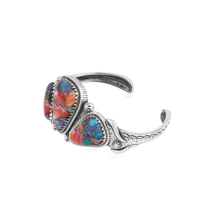 EXCLUSIVELY OURS! Sterling Silver Painted Desert Rope Design  3-Stone Triangle Cuff Bracelet