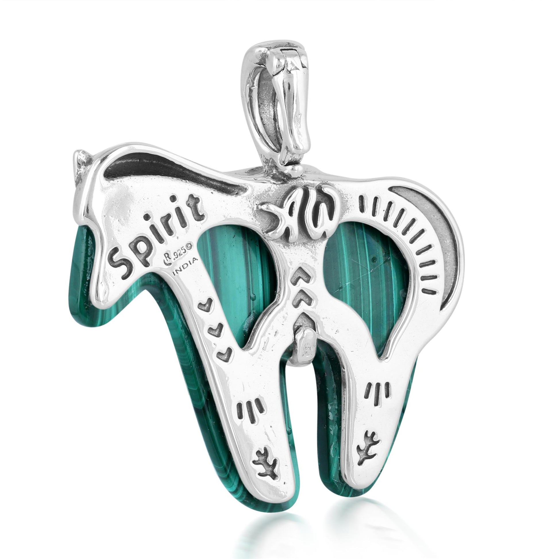 Sterling Silver Malachite Spirit Horse Pendant Enhancer