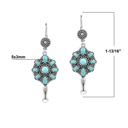 Sterling Silver Kingman Turquoise Petit Point Flower Cluster Squash Blossom Earrings