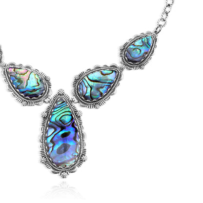 LIMITED EDITION! Sterling Silver Doublet Abalone Shell Pear-Shaped Statement Necklace