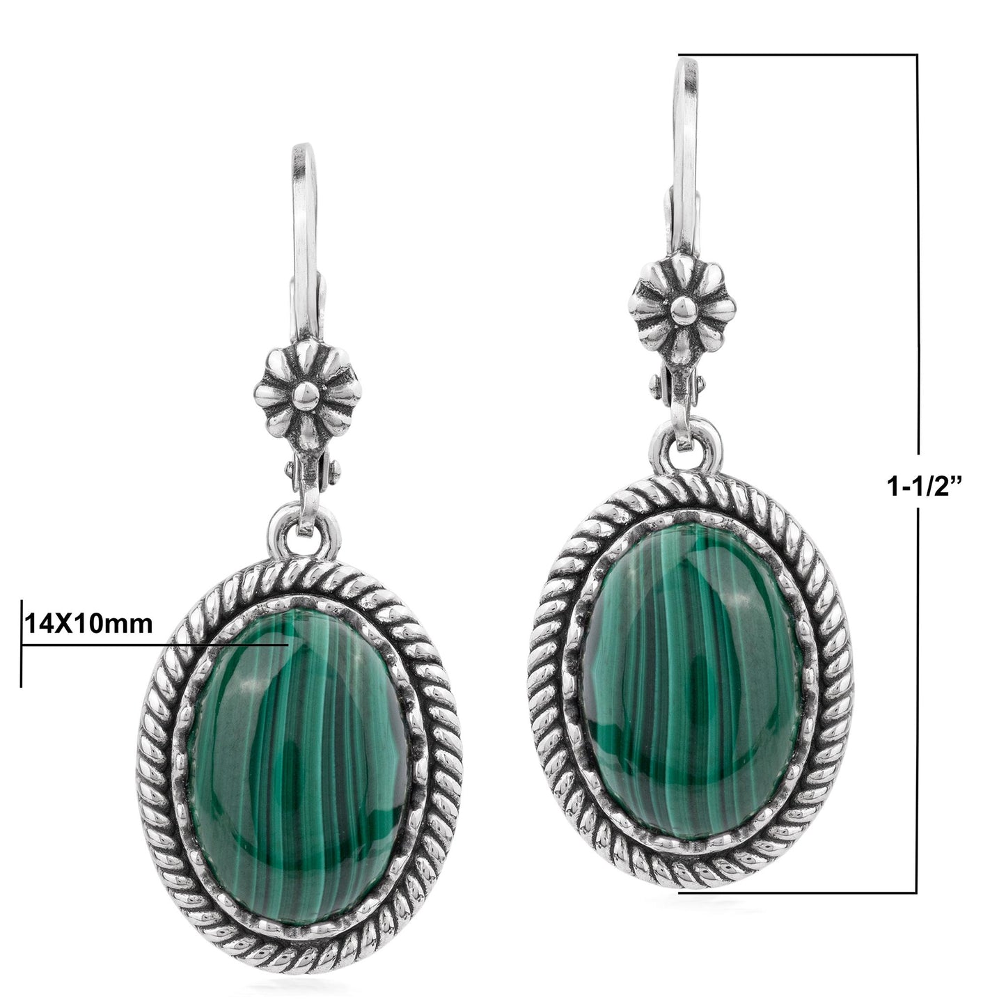 EXCLUSIVELY OURS! Sterling Silver Malachite Oval Drop Lever Back Earrings