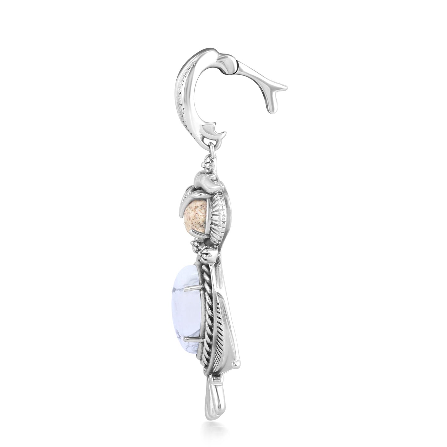 Sterling Silver Picture Jasper and Howlite Owl Pendant Enhancer