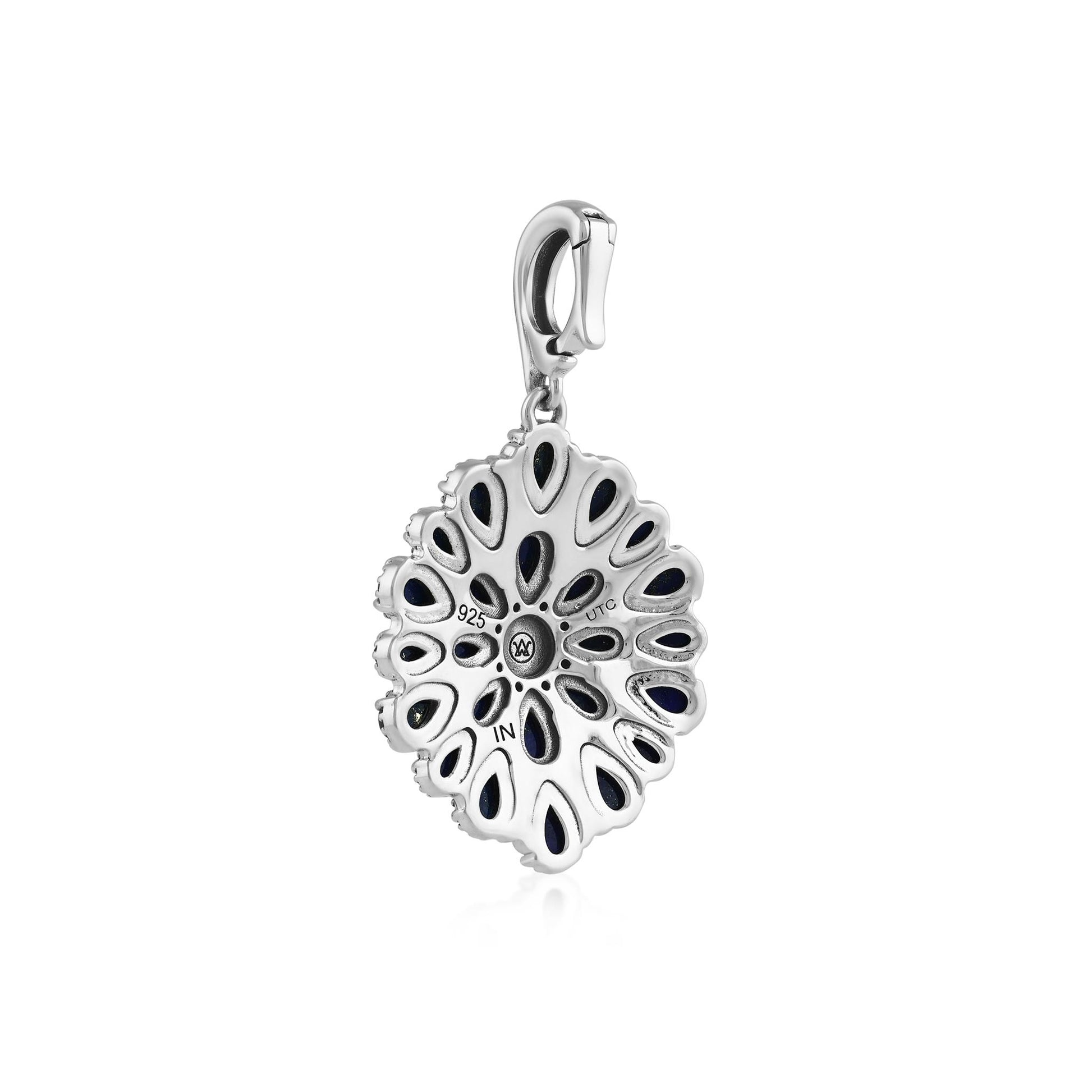 Sterling Silver Lapis Petit Point Round Pendant Enhancer