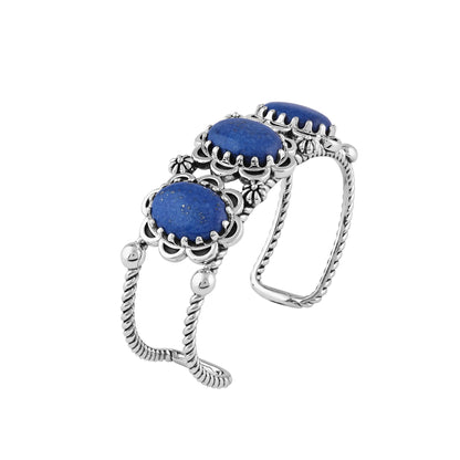 Sterling Silver Lapis Oval Scallop Concha Cuff Bracelet