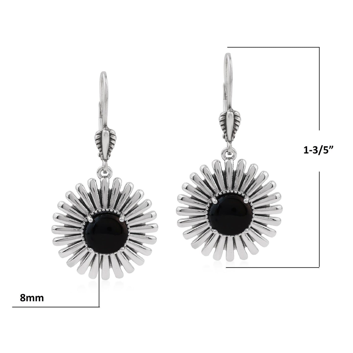  Sterling Silver Black Onyx Concha Ray Earrings