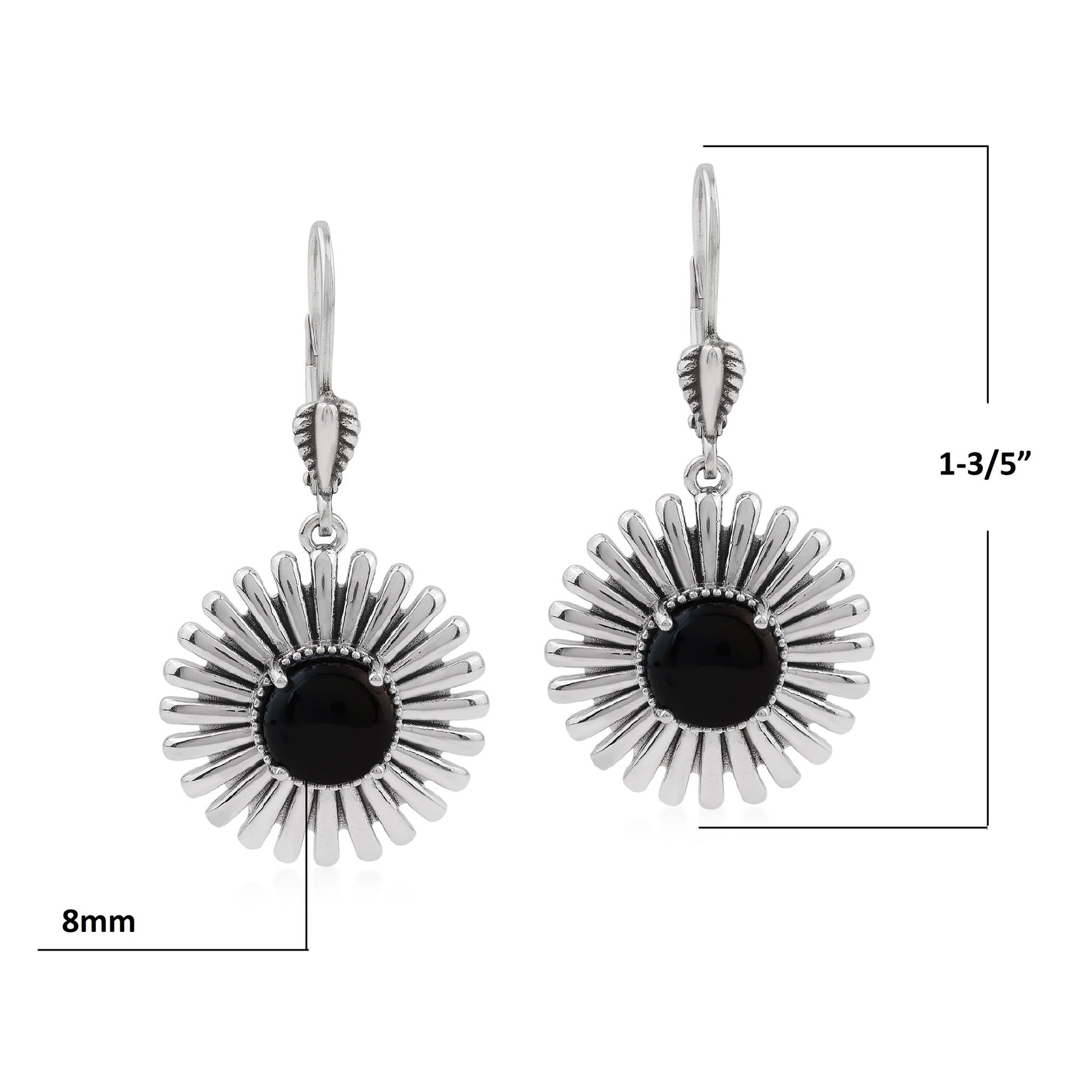  Sterling Silver Black Onyx Concha Ray Earrings
