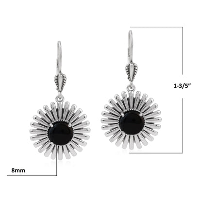  Sterling Silver Black Onyx Concha Ray Earrings