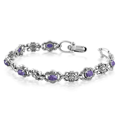 EXCLUSIVELY OURS! Sterling Silver Charoite Concha Link Bracelet, Sizes Small to Large