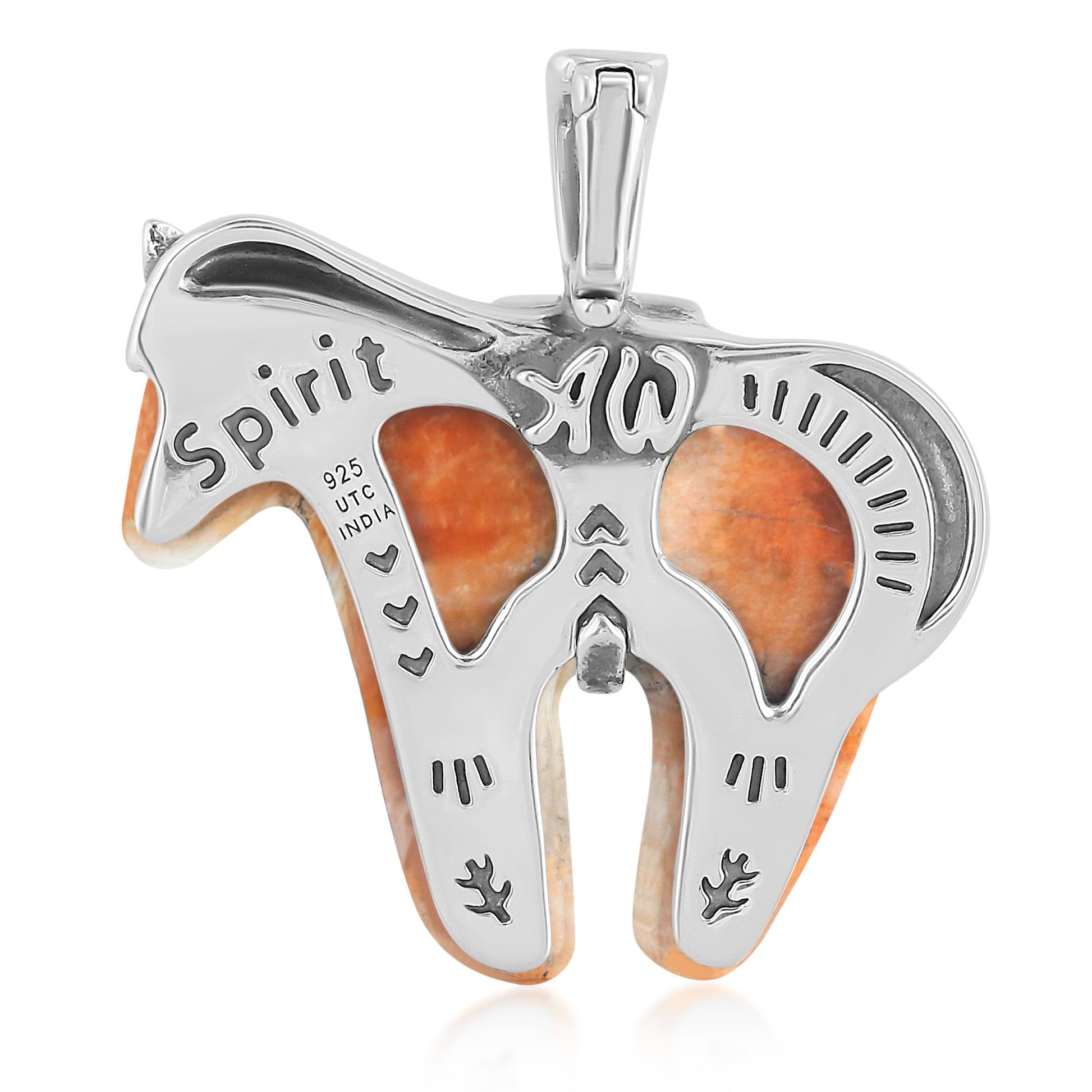 Sterling Silver Orange Spiny Oyster Gemstone Spirit Horse Pendant Enhancer