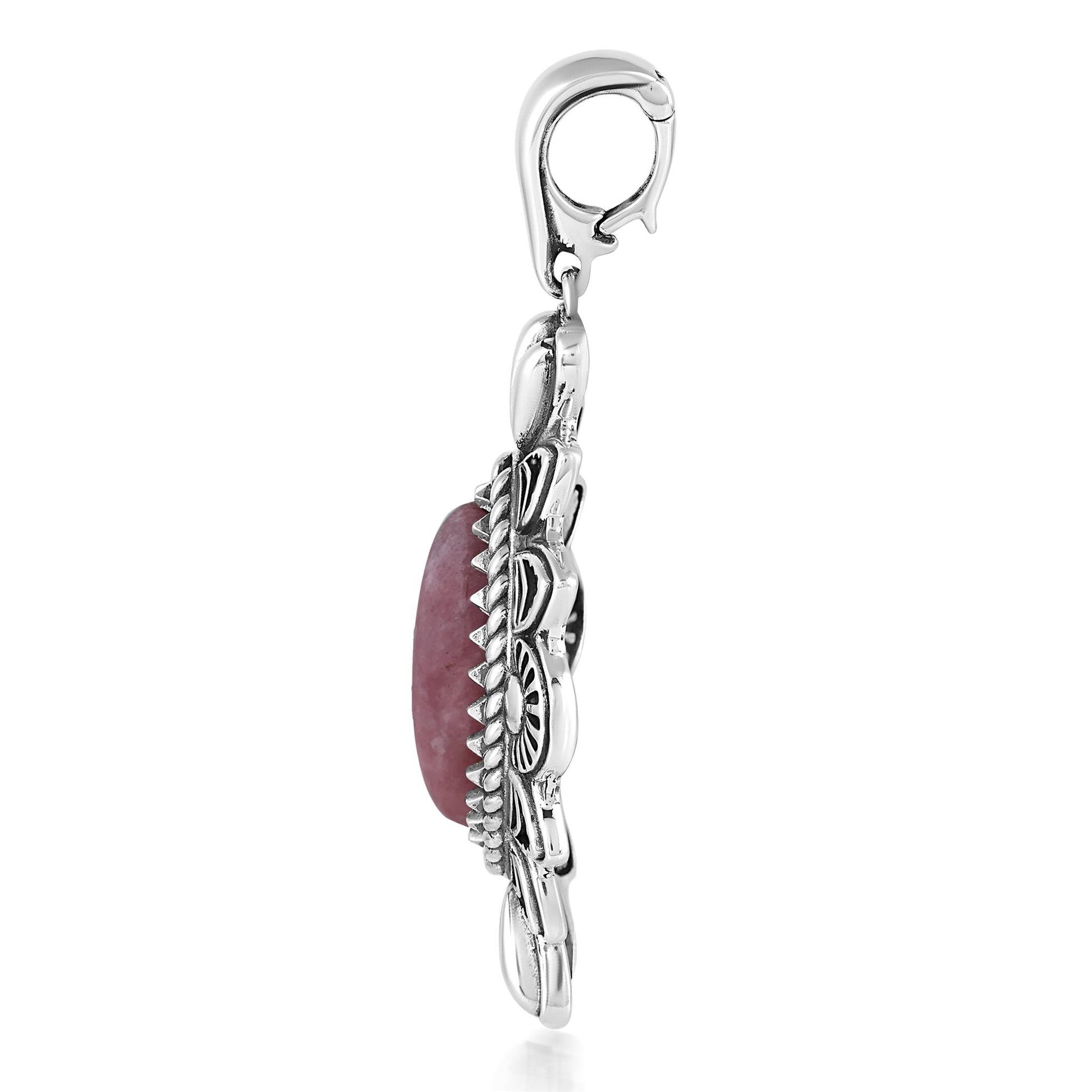  Sterling Silver Rhodonite Marquise Cut Gemstone Pendant Enhancer
