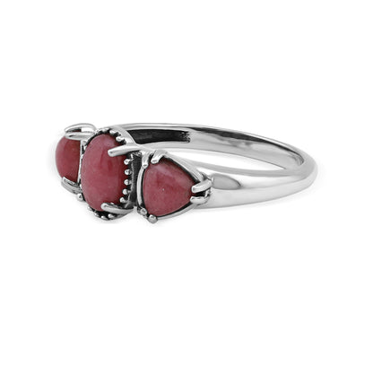  Sterling Silver Rhodonite Oval and Trillion 3-Stone Ring