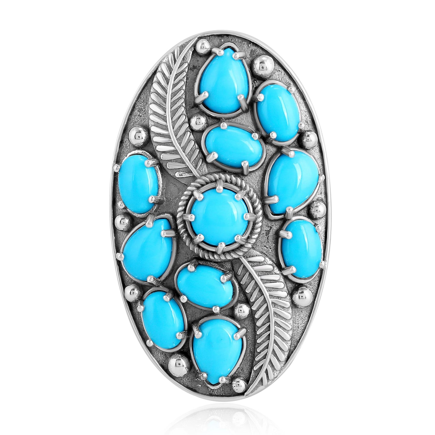 Sterling Silver Sleeping Beauty Turquoise Leaf Ring, Sizes 5 to 11