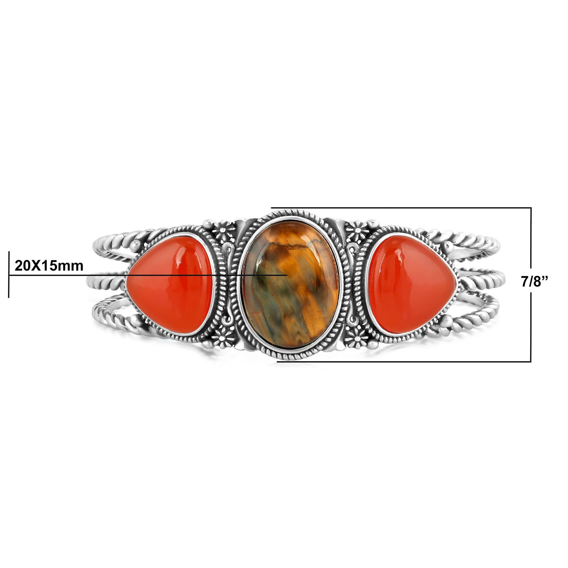 Sterling Silver Trillion Shaped Pietersite and Red Onyx Cuff Bracelet