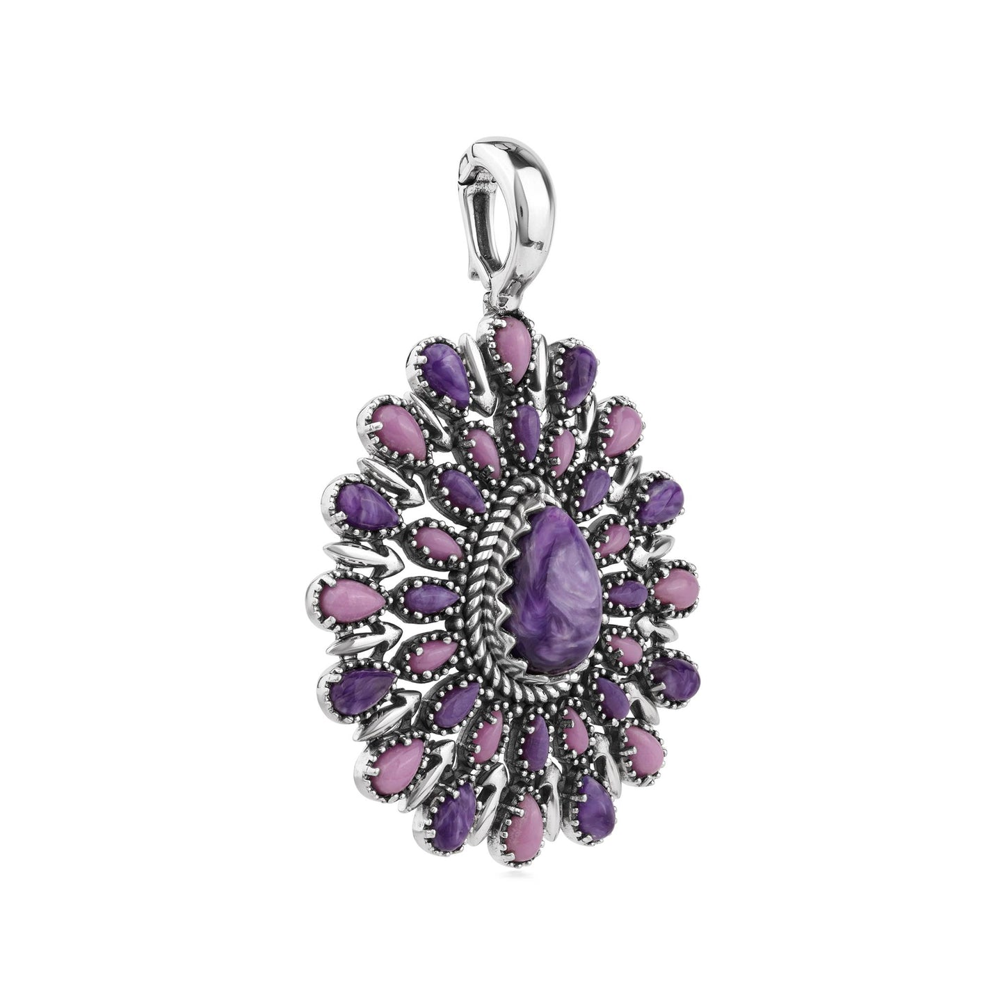 EXCLUSIVELY OURS! Sterling Silver Charoite and Phosphosiderite Pear Cluster Pendant Enhancer