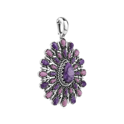 EXCLUSIVELY OURS! Sterling Silver Charoite and Phosphosiderite Pear Cluster Pendant Enhancer