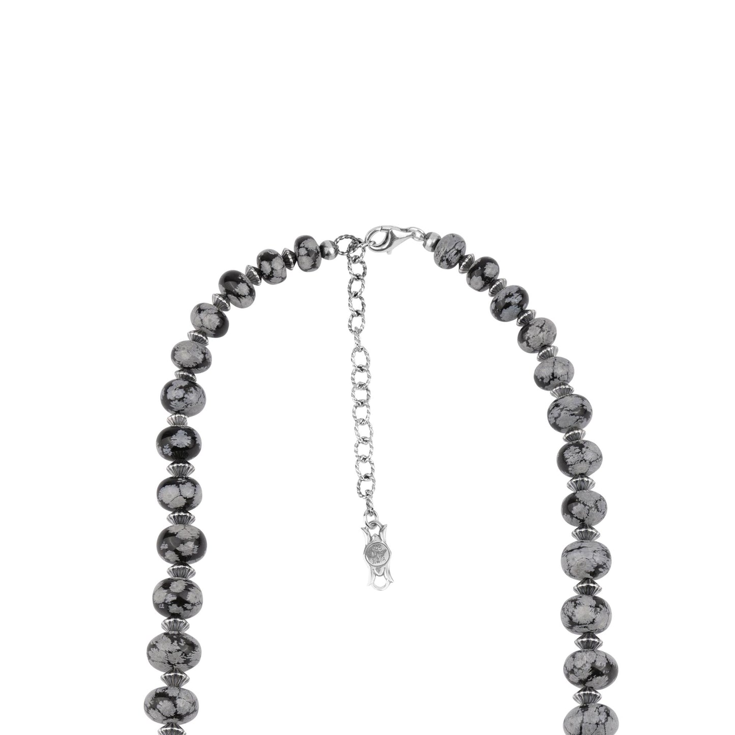 Sterling Silver Snowflake Obsidian Graduated Rondelle Bead Chunky Necklace