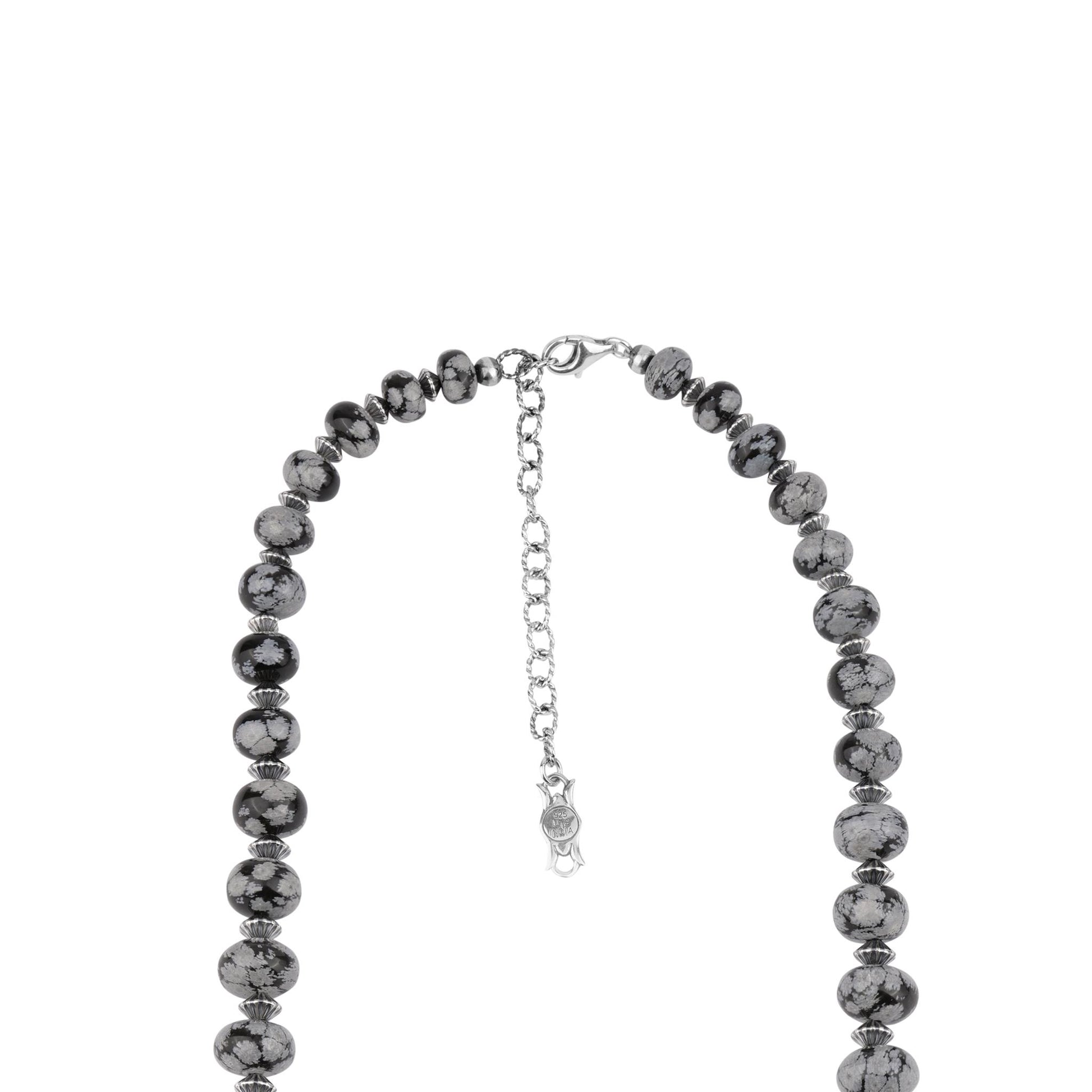 Sterling Silver Snowflake Obsidian Graduated Rondelle Bead Chunky Necklace