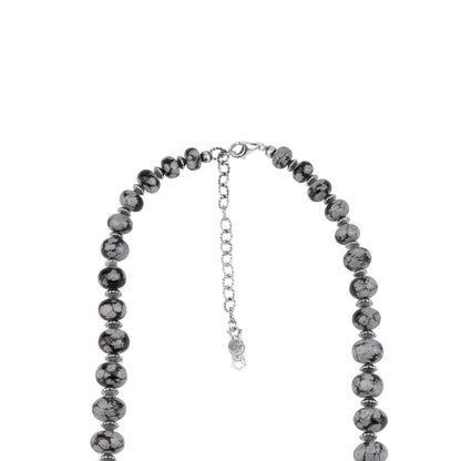 Sterling Silver Snowflake Obsidian Graduated Rondelle Bead Chunky Necklace