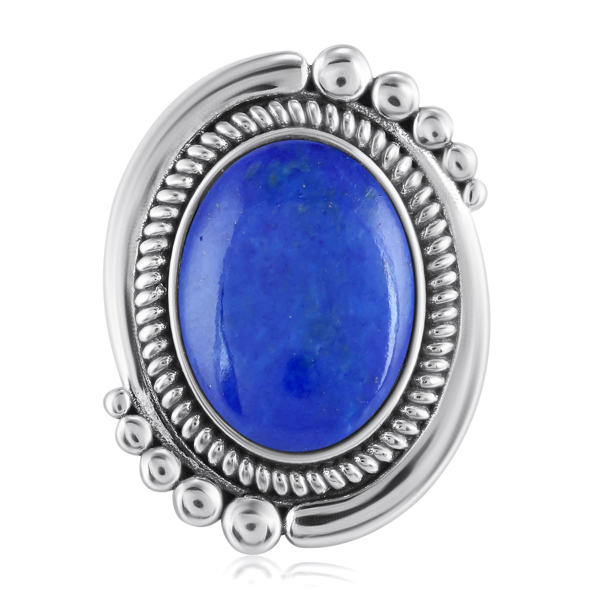 Sterling Silver Lapis Oval Beaded Ring