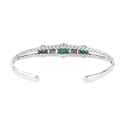 EXCLUSIVELY OURS! Sterling Silver Green Turquoise Oval Rope Friendship Cuff Bracelet, Sizes Small to Large
