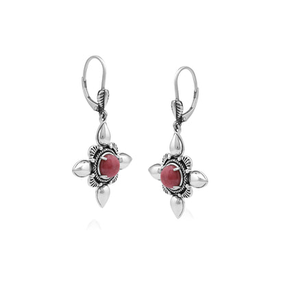 Sterling Silver Rhodonite Compass Star Lever Back Earrings