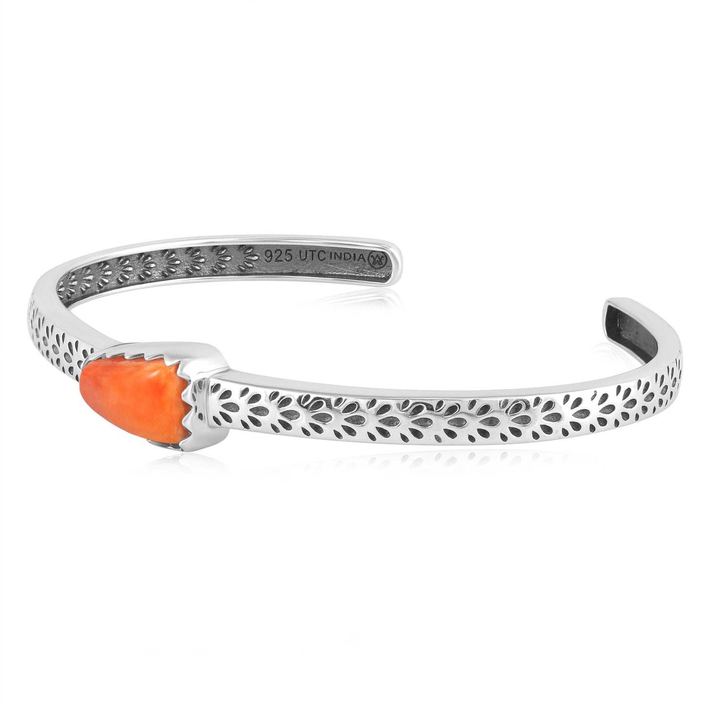 Sterling Silver Orange Spiny Oyster Fancy Cut Stackable Cuff Bracelet, Sizes Small to Large