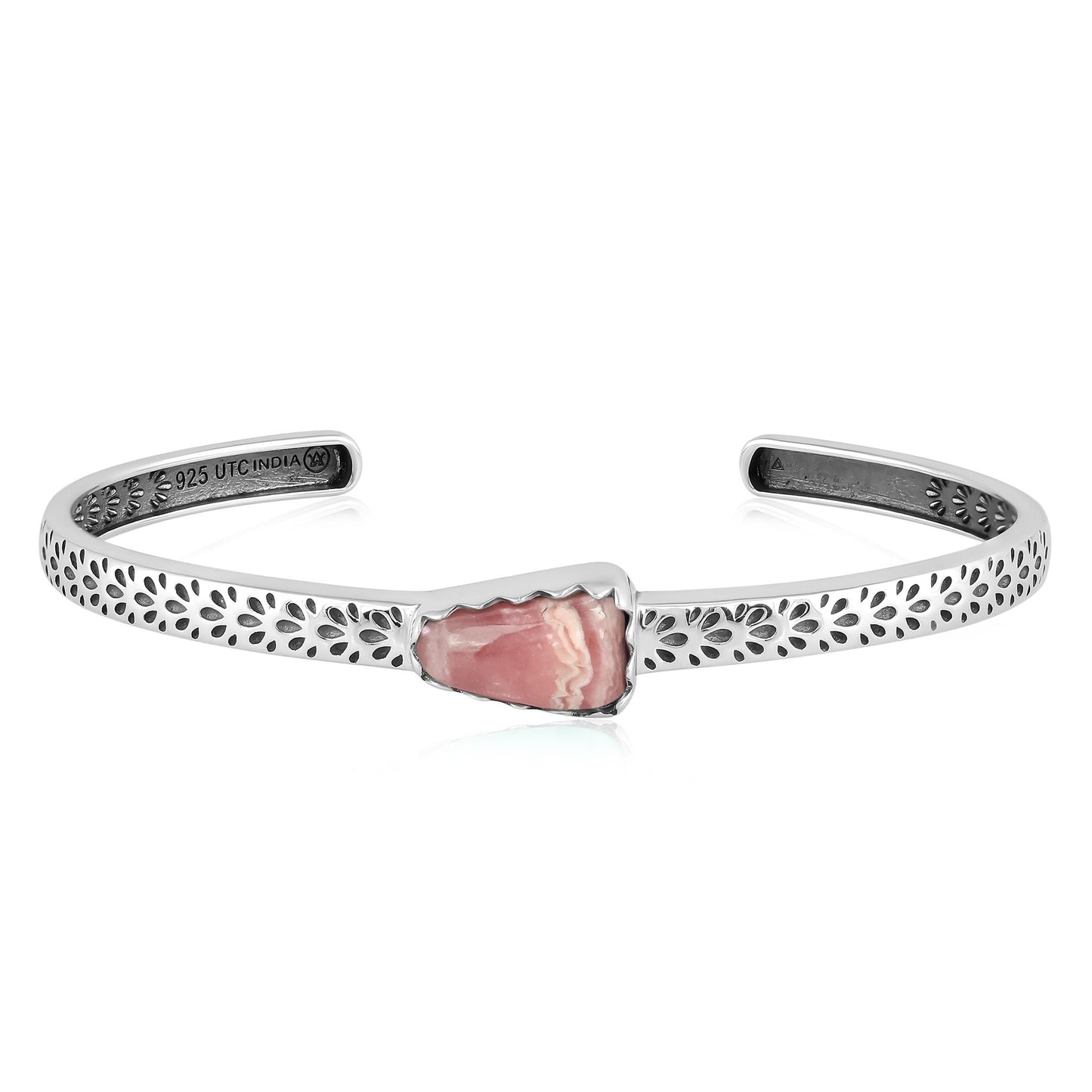 Sterling Silver Rhodochrosite Fancy Cut Stackable Cuff Bracelet, Sizes Small to Large